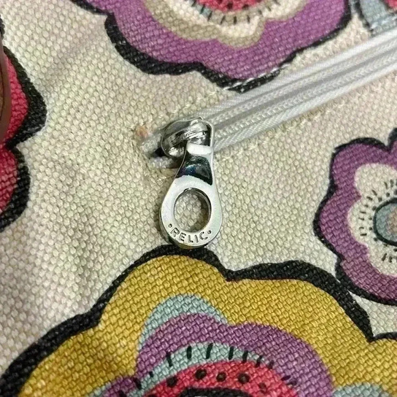 Relic Floral Canvas Faux Leather Medium Crossbody Purse Shoulder Bag Zip Close - Picture 11 of 13